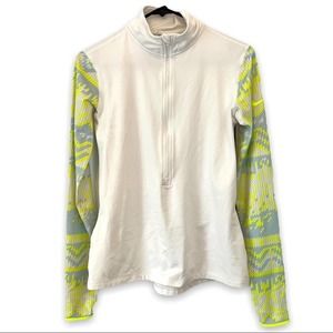 Nike Pro | Women's Off-White Dri-Fit Long-Sleeve 1/2 Zip Neon Aztec Sleeve